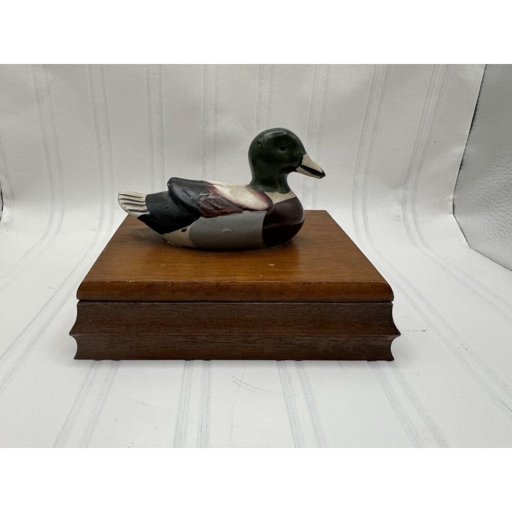Vintage Albert E. Price Mallard Duck Wood Box Playing Card Holder Trinket Box